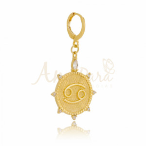 Pingente Medalha Signo Câncer Folheado a Ouro 18k Cravejada - 4155