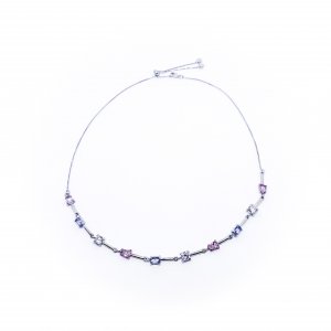 Colar Choker Gargantilha Ajustável com Zircônias Coloridas Roxo Branco Rosa Ródio Branco - 1616