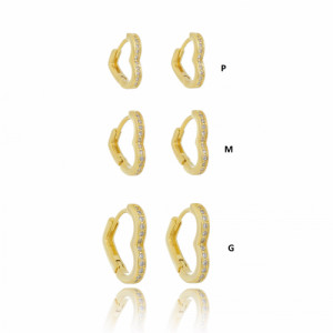 Brinco Argola Coração tipo Clic P Cravejado com Zircônias Folheado a Ouro 18k - 4176