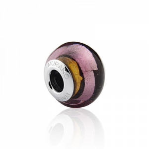 Berloque Murano Rosa Dourado e Preto Prata 925 - 3641