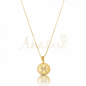 Colar Medalha Signo Peixes Folheado a Ouro 18k - 4151