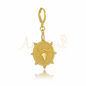 Pingente Medalha Signo Touro Folheado a Ouro 18k Cravejada - 4155