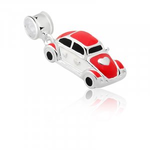 Berloque Carro Fusca Vermelho e Branco Prata 925 - 1654