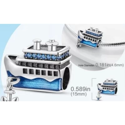Berloque Navio Cravejada Zircônias Azul Prata 925 - 5941