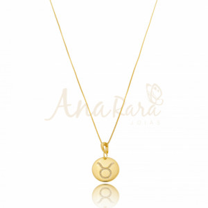 Colar Medalha Signo Touro Folheado a Ouro 18k - 4151