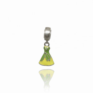 Berloque Vestido Amarelo e Verde Princesa  Prata 925 Esmaltado - 3503