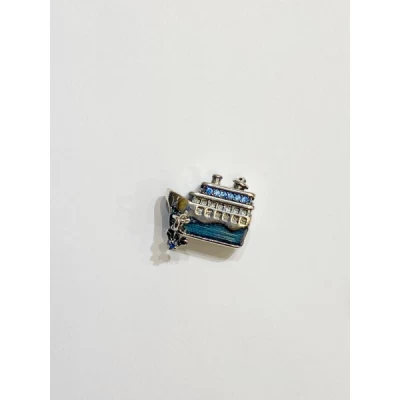 Berloque Navio Cravejada Zircônias Azul Prata 925 - 5941