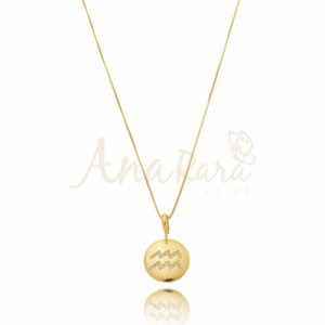 Colar Medalha Signo Aquário Folheado a Ouro 18k - 4151