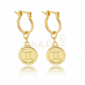 Brinco Argola P Medalha de Signo Gêmeos Pendurada Folheado a Ouro 18k - 4154