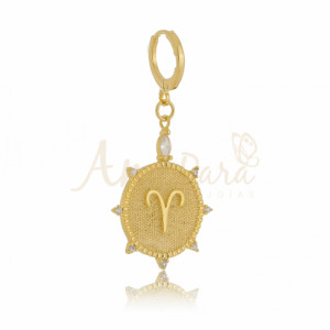 Pingente Medalha Signo Áries Folheado a Ouro 18k Cravejada - 4155