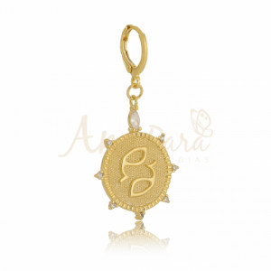 Pingente Medalha Signo Peixes Folheado a Ouro 18k Cravejada - 4155