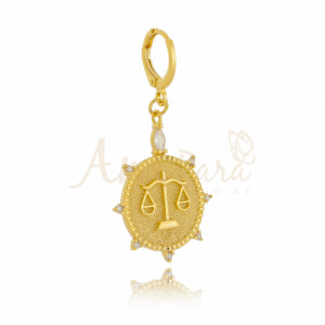Pingente Medalha Signo Libra Folheado a Ouro 18k Cravejada - 4155
