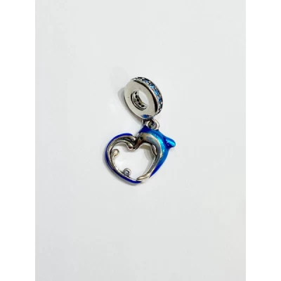 Berloque Golfinho Coração Resinado e Cravejado Azul Prata 925 - 5942
