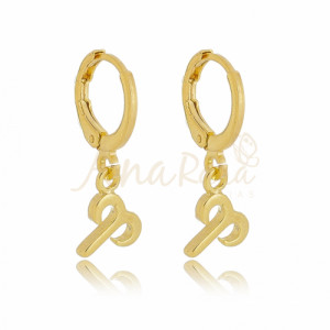 Brinco Argola P Símbolo de Signo Áries Pendurado Folheado a Ouro 18k - 4153