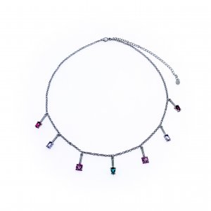 Colar Gargantilha com Zircônias Coloridas Penduradas  Ródio Negro - 1615