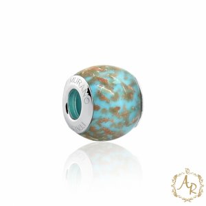 Berloque Murano Azul e Dourado Prata 925 - 1396